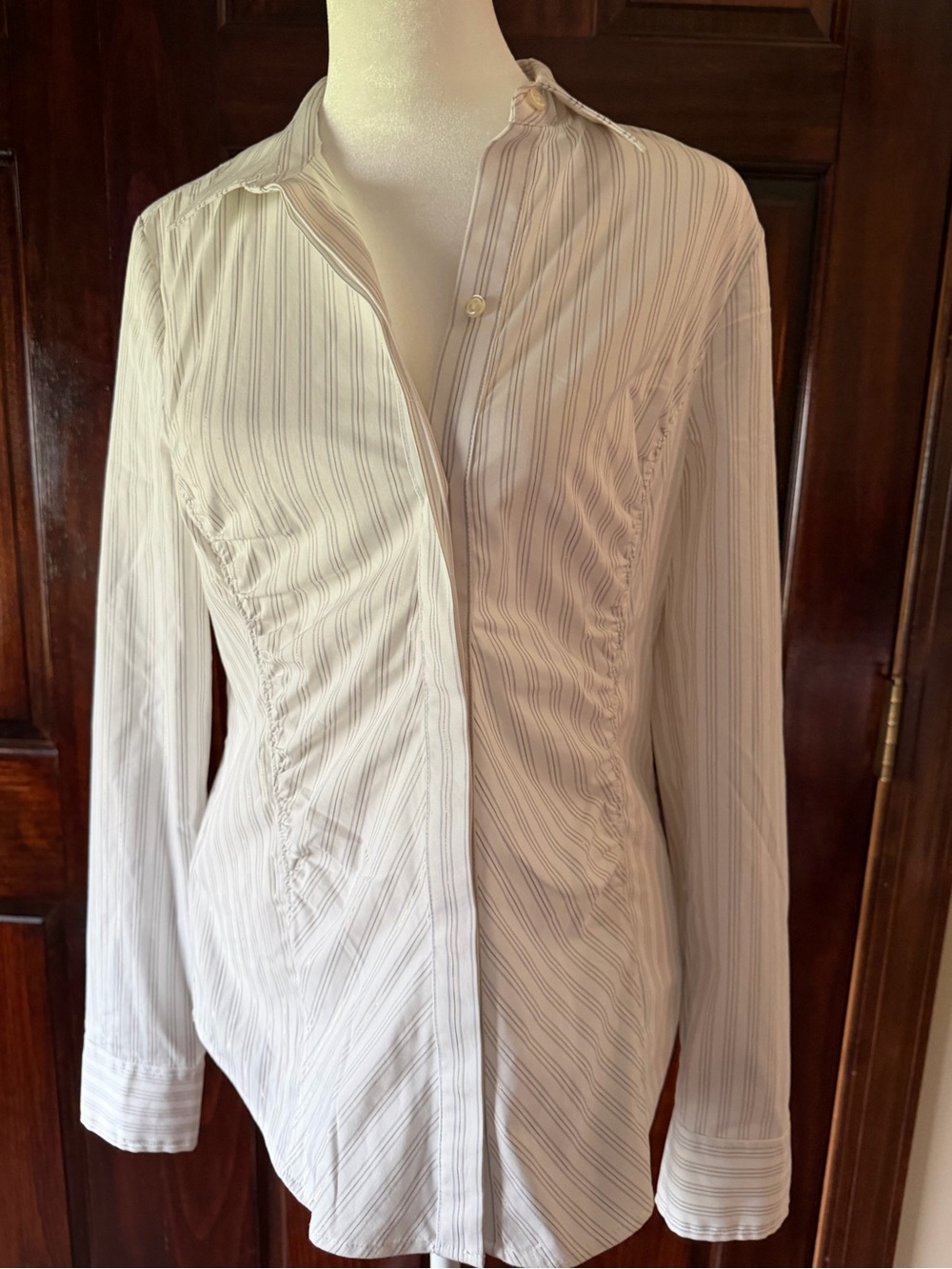 Ann Taylor Women’s White Pinstripe Button-Up Shirt